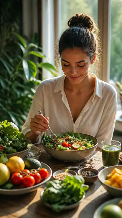Intuitive eating concept with fresh food and a relaxed dining scene