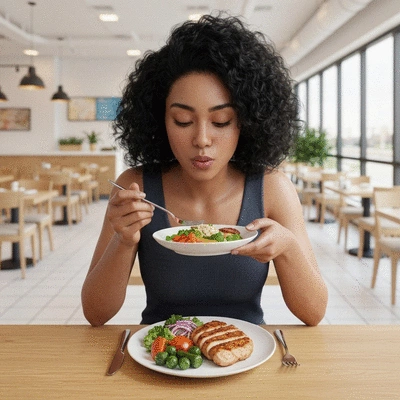 User enjoying a healthy meal at a restaurant