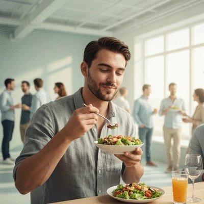 User enjoying a healthy meal at a social gathering