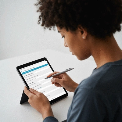User submitting online form on tablet