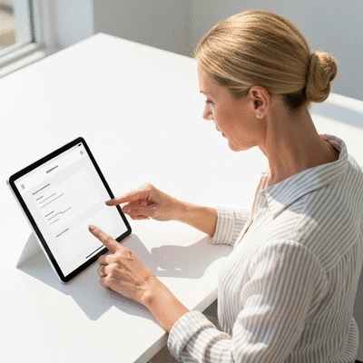 User submitting online form on tablet