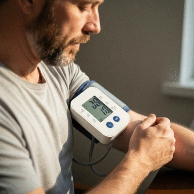 Person checking their blood pressure with a home monitor