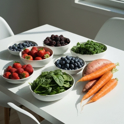 Antioxidant-rich foods on a table
