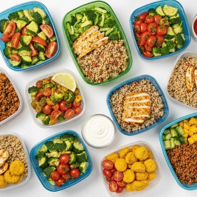 Meal prep containers and healthy meals