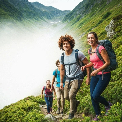 Active lifestyle with friends hiking in nature