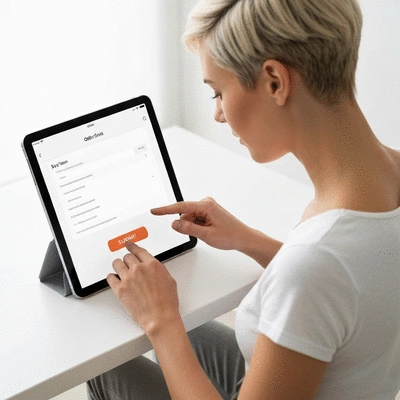 User submitting online form on tablet