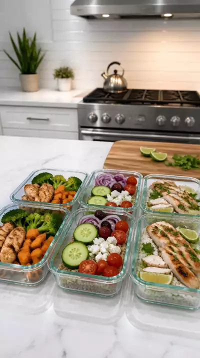 Healthy meal prep in a modern kitchen