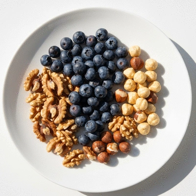 Healthy snack preparation with nuts and fruits