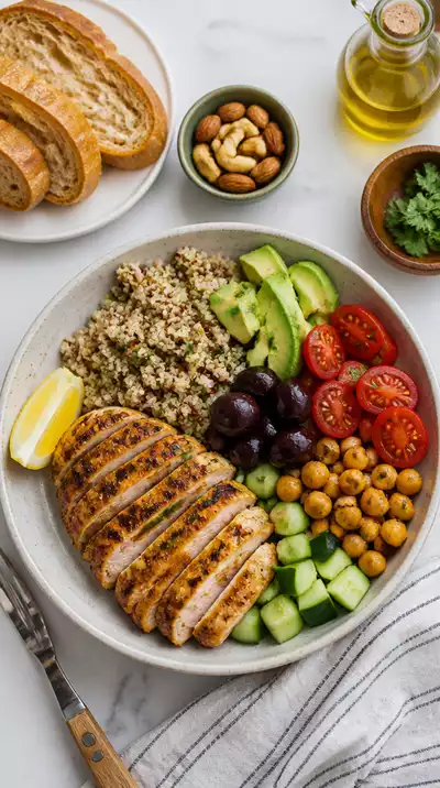 Healthy and delicious meal with various food items