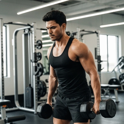 Person demonstrating progressive overload by lifting heavier weights, no text, no words, no typography, clean image