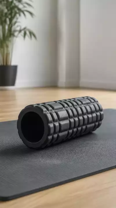 Foam roller on exercise mat