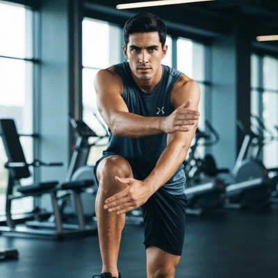 Athlete focusing intensely during warm-up exercises