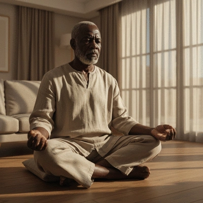 Person practicing meditation or mindfulness in a calm setting, representing lasting habits