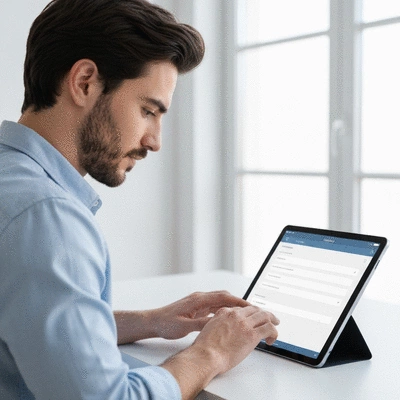 User submitting online form on tablet
