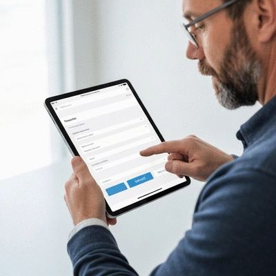 User submitting online form on tablet