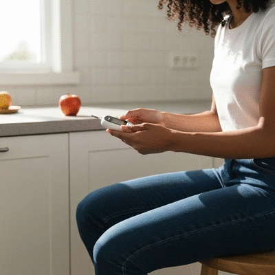 Person monitoring blood sugar levels with a glucose meter