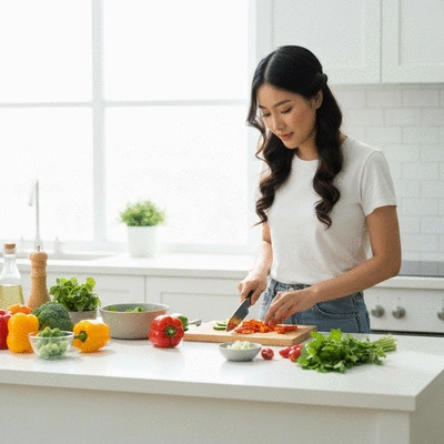 User preparing a plant-based meal