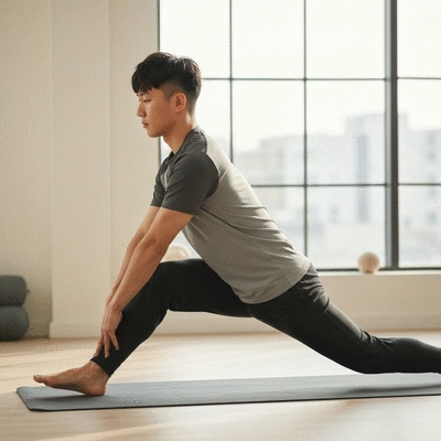 Person performing a static stretch, demonstrating passive tissue lengthening