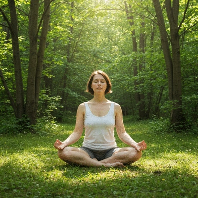 Person practicing mindful meditation in a serene setting, representing stress reduction and hormonal balance, clean, no text, no words, no typography