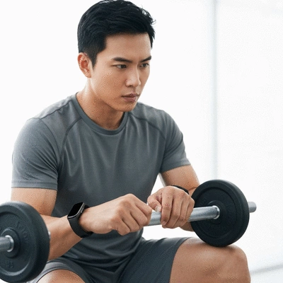 User using fitness tracker while exercising