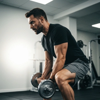 User lifting weights in a gym setting