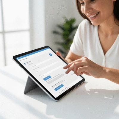 User submitting online form on tablet