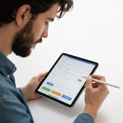 User submitting online form on tablet