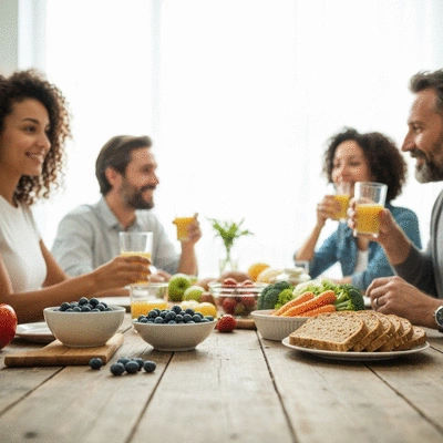 Healthy social gathering with nutritious food options