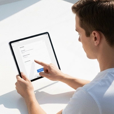 User submitting online form on tablet