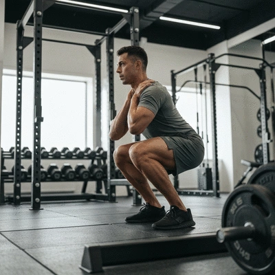 Person performing a compound exercise like a squat with proper form, illustrating muscle hypertrophy