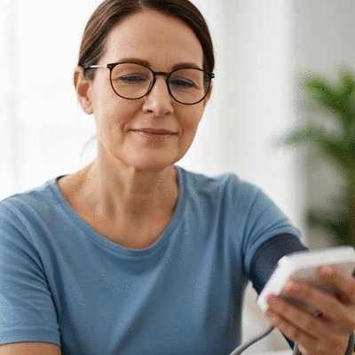 Person monitoring blood pressure at home