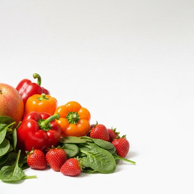 Balanced healthy meal with fruits and vegetables