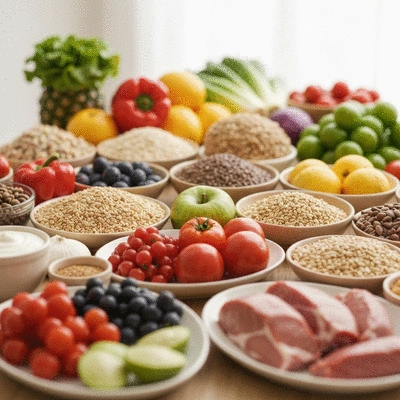 Lifestyle image of diverse healthy foods