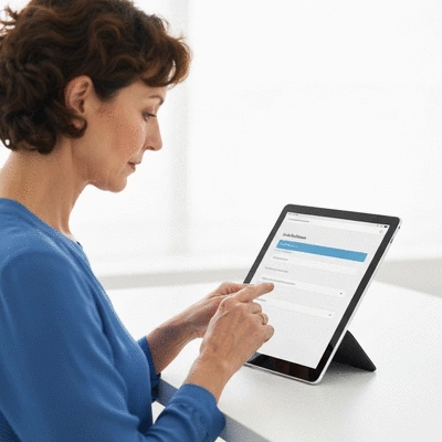 User submitting online form on tablet