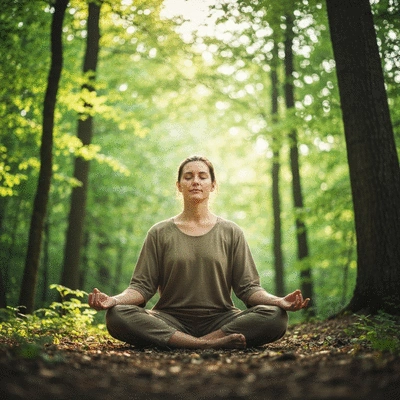 Person meditating in a serene forest setting