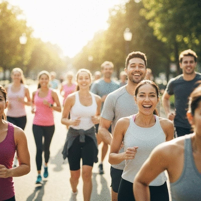 Happy diverse group of people exercising outdoors, showing community support