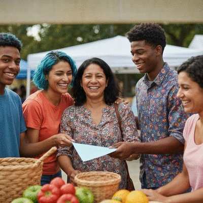 Diverse group of people engaging in community activities and supporting each other