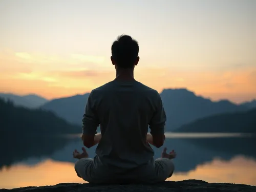 Person meditating with a serene background