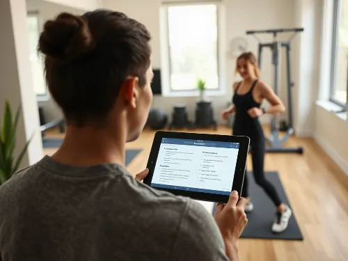 Person following structured workout guidance on a tablet